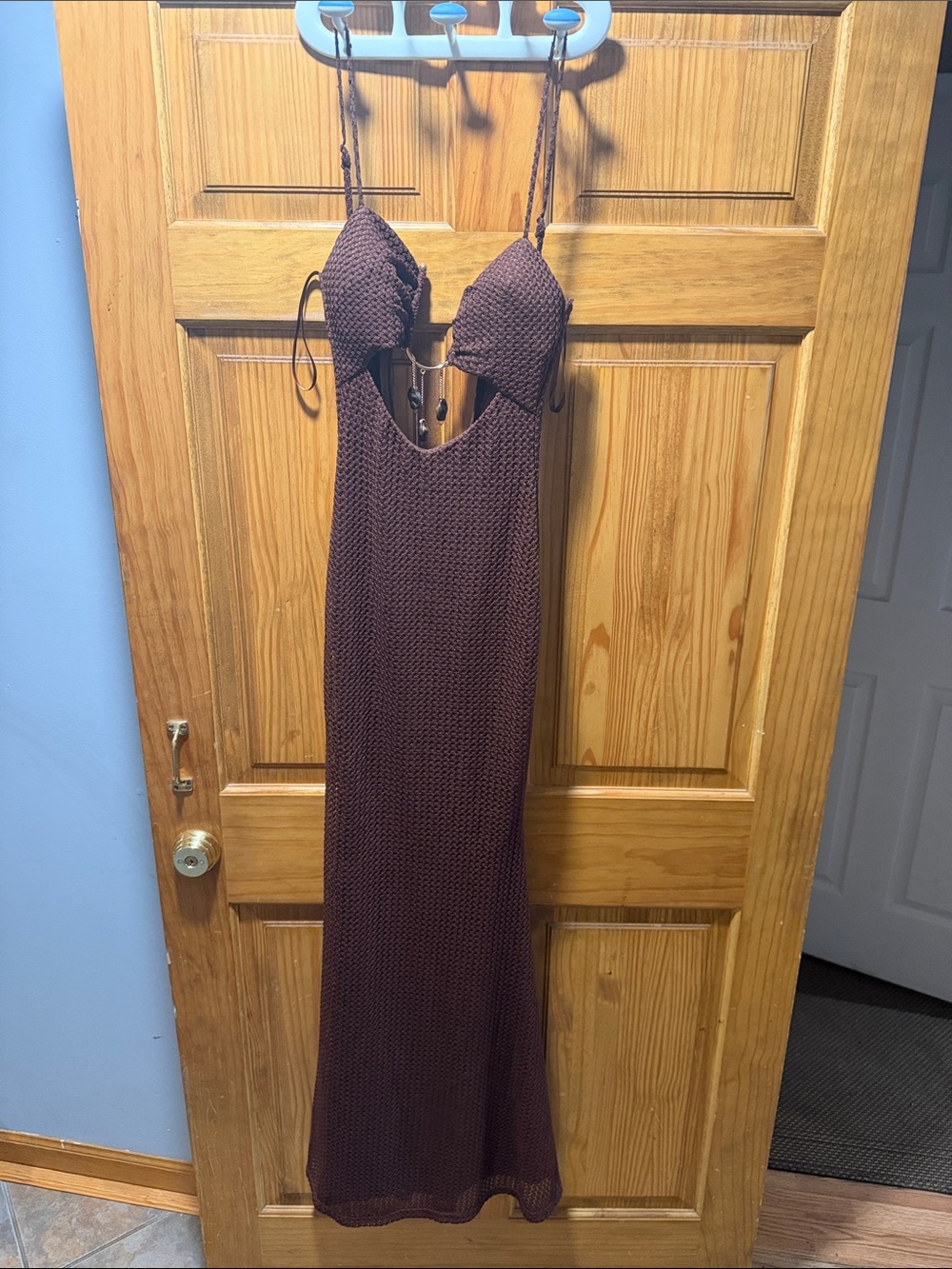 Brown Knit Maxi Dress with Spaghetti Straps
